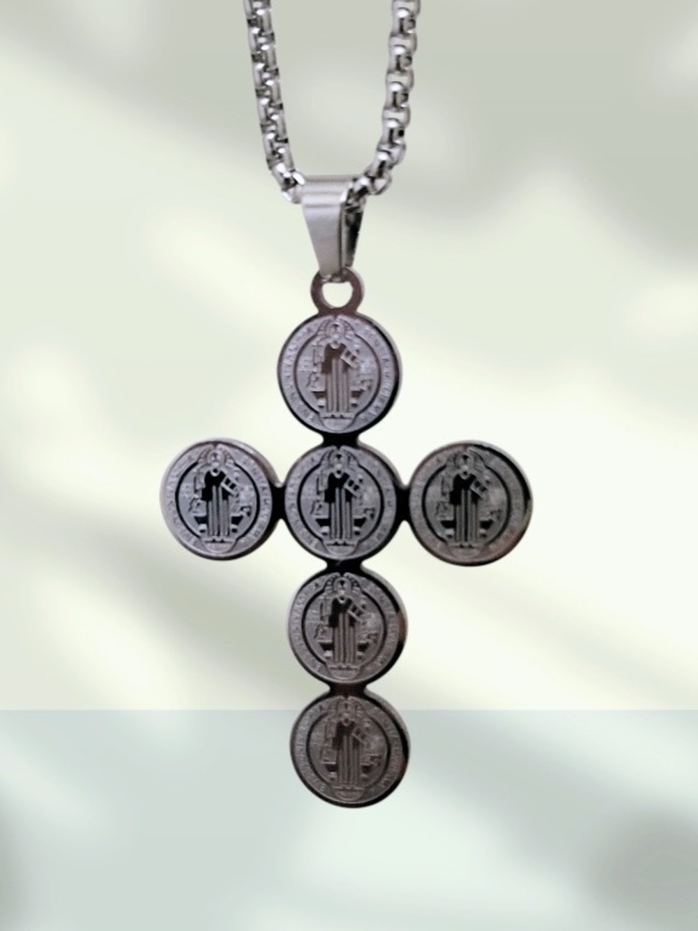 St. Benedict Stainless Steel Cross Necklace, Catholic Religious One-Size Unisex
